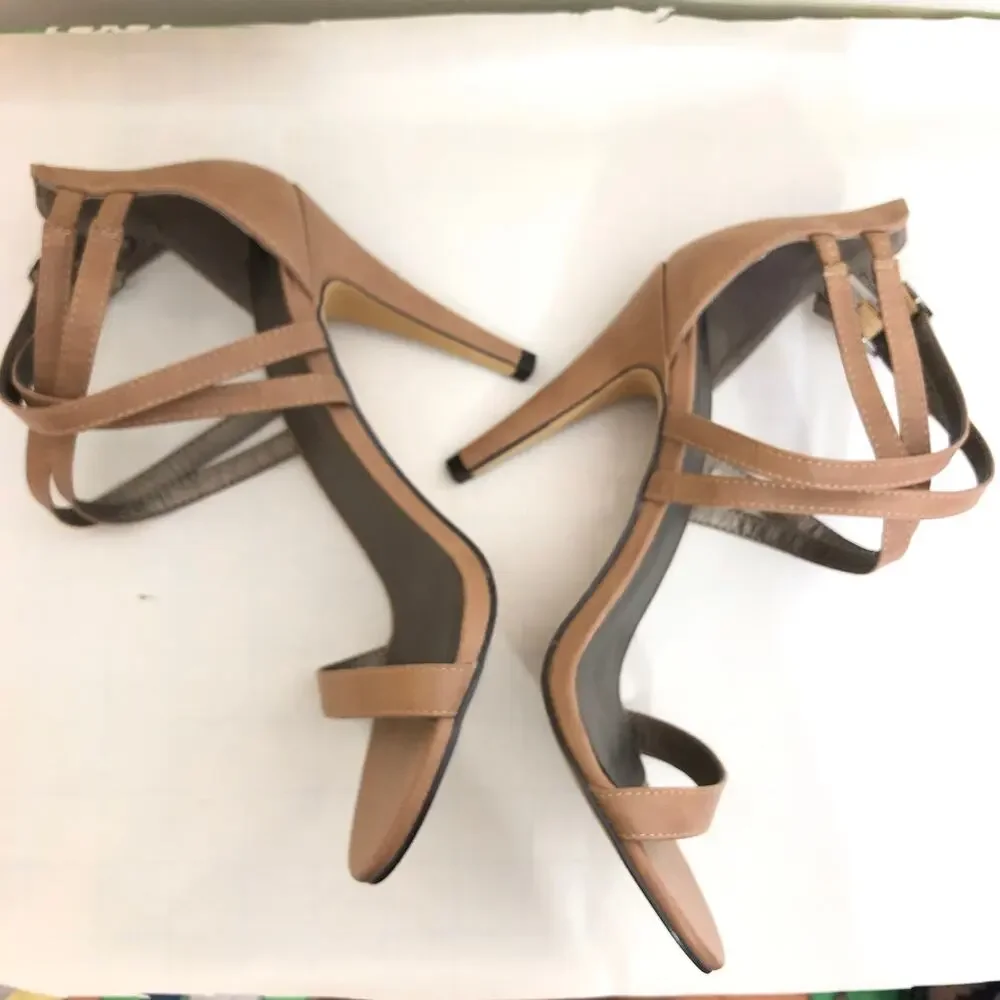 Nordstrom Michael Antonio Strappy Crossover Stiletto Heel Sandal Tan Taupe 9